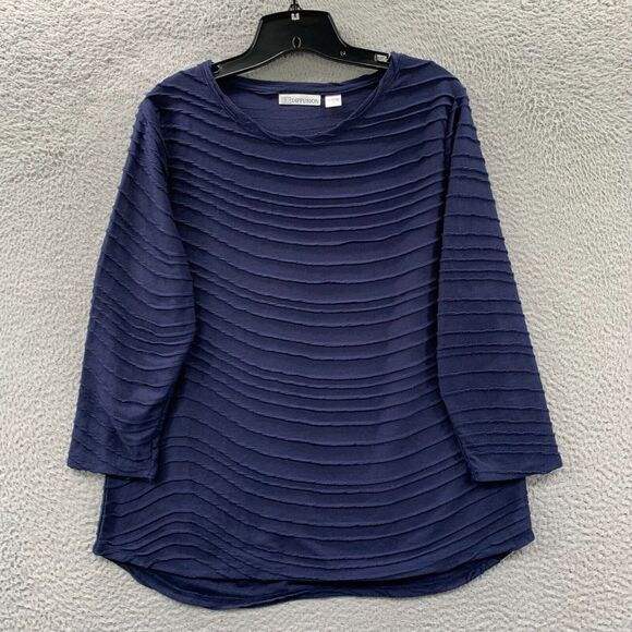 Dragon Diffusion Tops - IB DIFFUSION Blouse Womens Large Top 3/4 Sleeve Blue